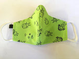 Mascarilla Infantil Verde Lavable y Reutilizable 67%Poliester, 33% Algodón,Pack 5